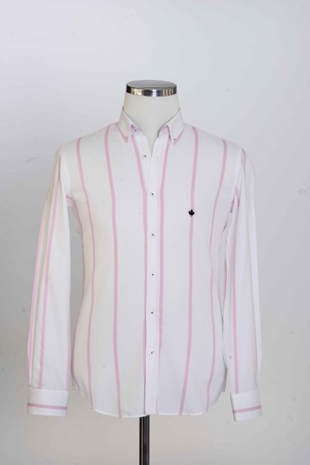 %100 Pamuk Spor,Oxford,Çizgili, Erkek Gömlek PM3398R02