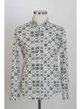 %100 Pamuk Desenli Baskılı Dijital Erkek Gömlek PM3450R11