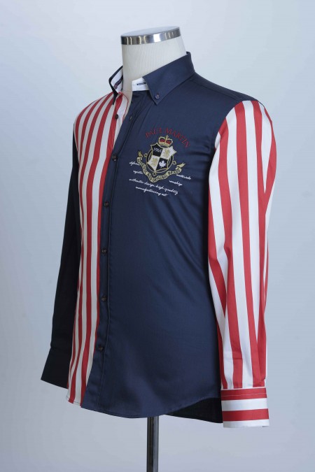%100 Pamuk Spor,Parçalı,Saten,Nakışlı, Erkek Gömlek PM3474R06