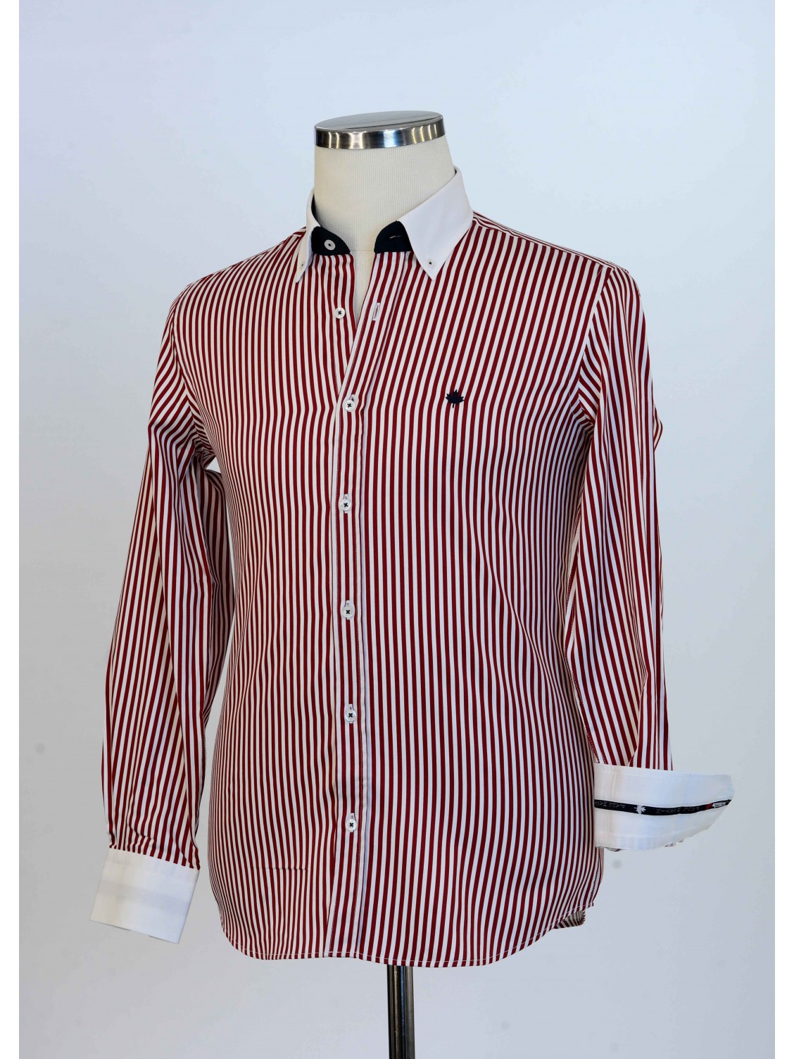 %100 Pamuk Saten Kumaş,Çizgili Model,Yaka Ve Manşet Beyaz Erkek Gömlek PM3475R01
