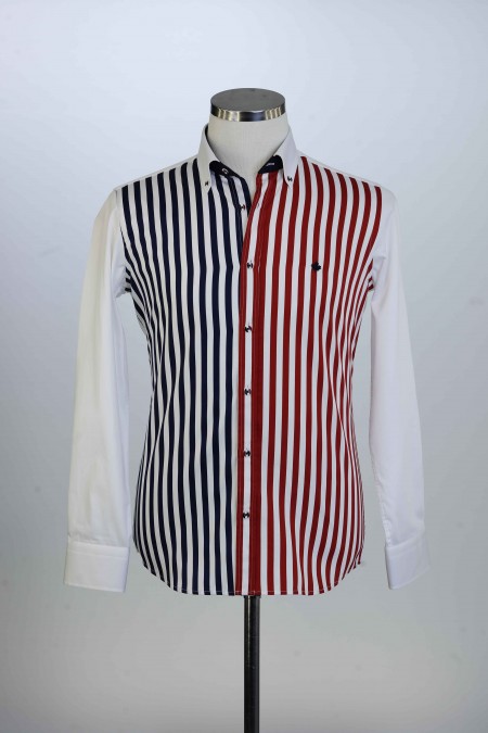 %100 Pamuk Spor,Parçalı,Saten, Erkek Gömlek PM34811 V1-R01
