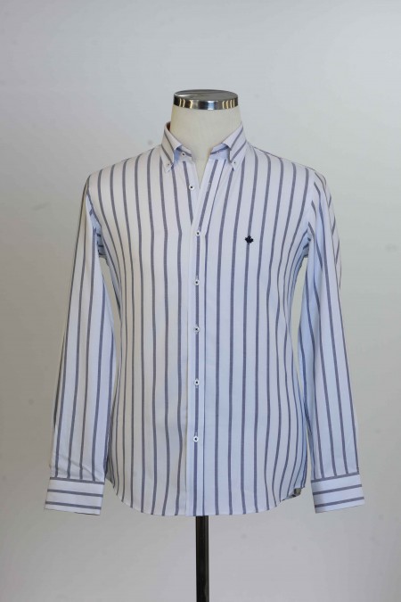 %100 Pamuk Spor,Oxford,Çizgili, Erkek Gömlek PM3503R05