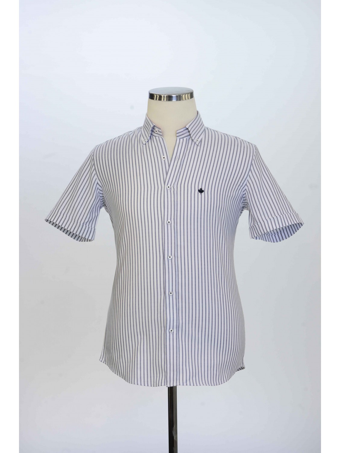 %100 Pamuk ,Çizgili,Oxford,Kısa Kollu, Erkek Gömlek PM3503R01