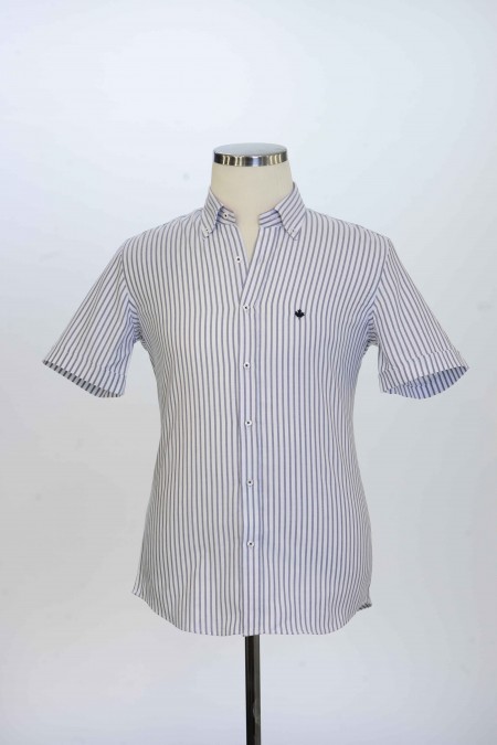 %100 Pamuk ,Çizgili,Oxford,Kısa Kollu, Erkek Gömlek PM3503R01