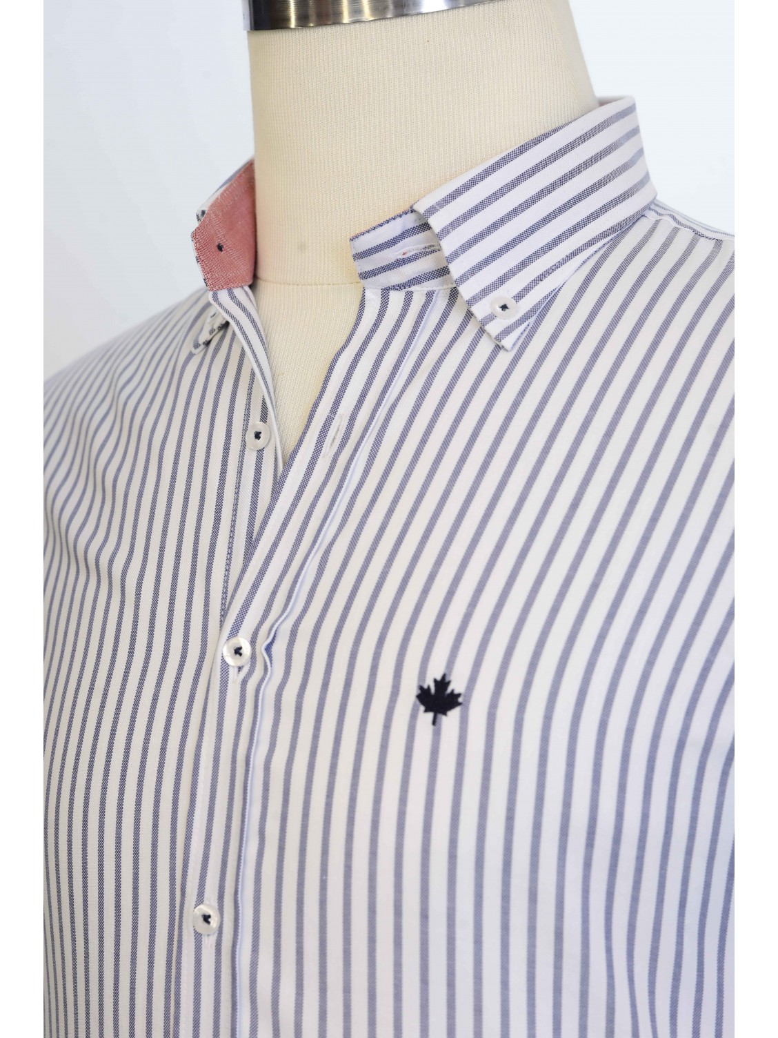 %100 Pamuk ,Çizgili,Oxford,Kısa Kollu, Erkek Gömlek PM3503R01