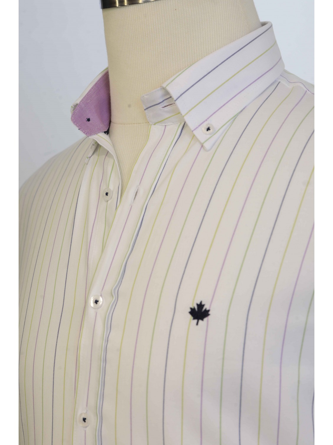%100 Pamuk ,Çizgili,Oxford,Kısa Kollu, Erkek Gömlek PM3503R07
