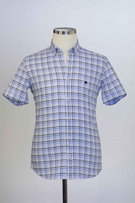 %100 Pamuk ,Kareli,Oxford,Kısa Kollu, Erkek Gömlek PM3503R15