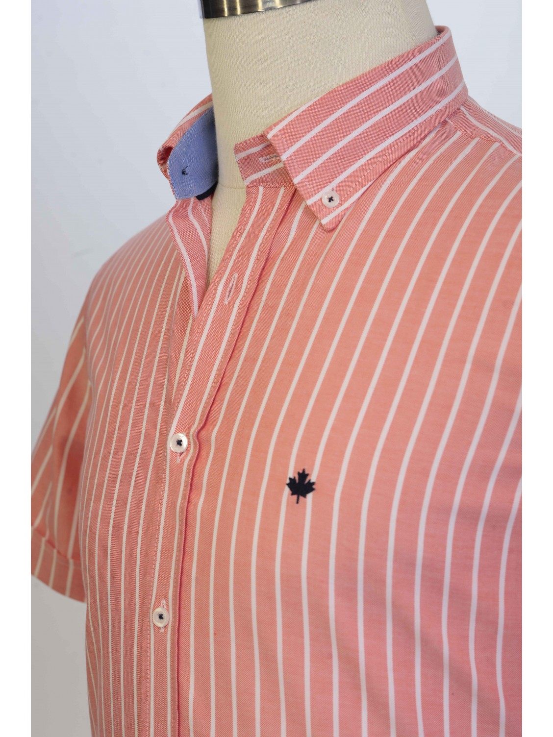 %100 Pamuk ,Çizgili,Oxford,Kısa Kollu, Erkek Gömlek PM3503R25