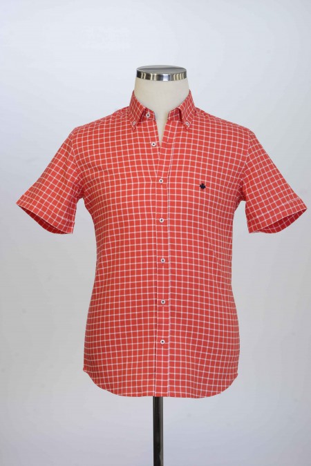 %100 Pamuk ,Kareli,Oxford,Kısa Kollu, Erkek Gömlek PM3503R37